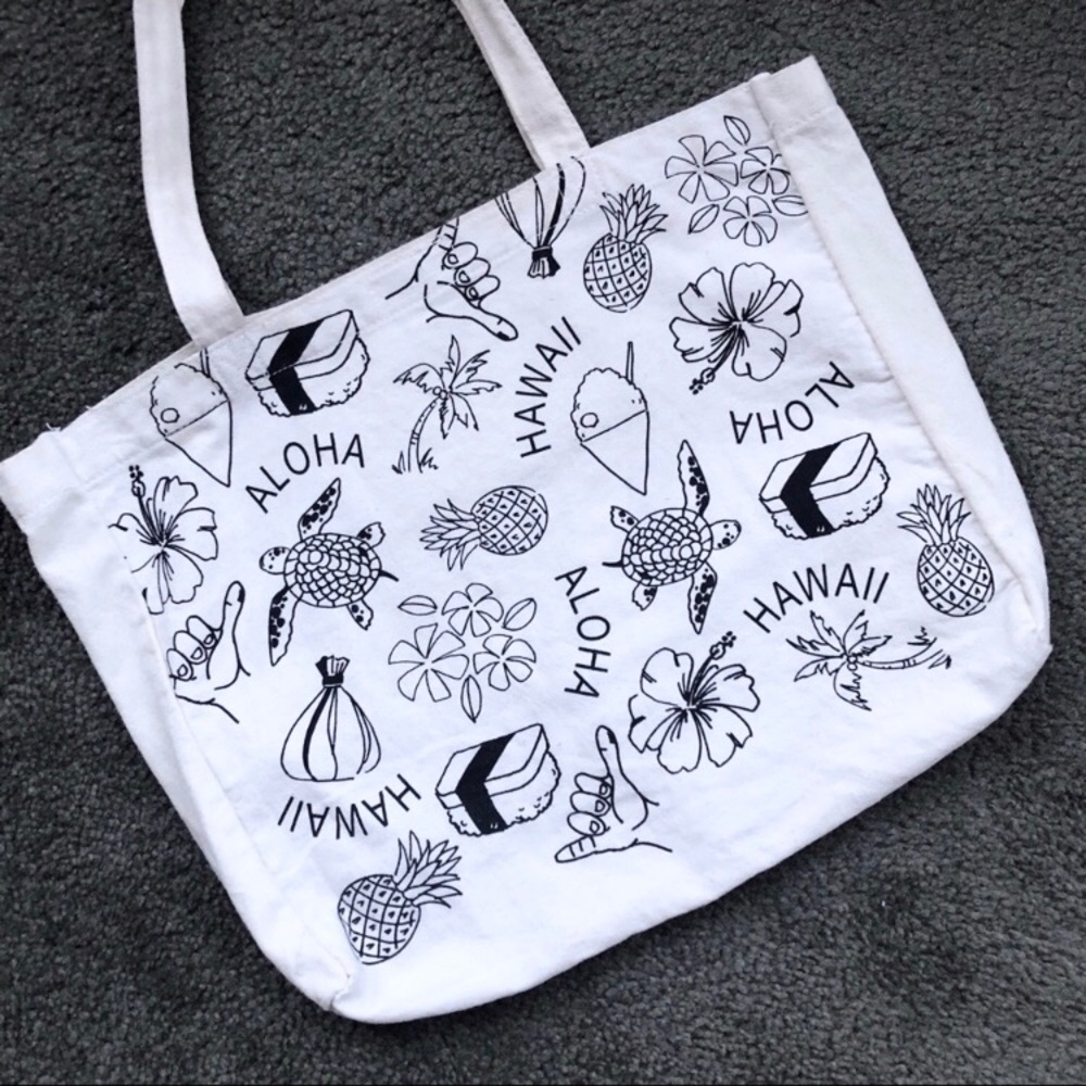 Aloha Hawaii ocean themed printed canvas tote